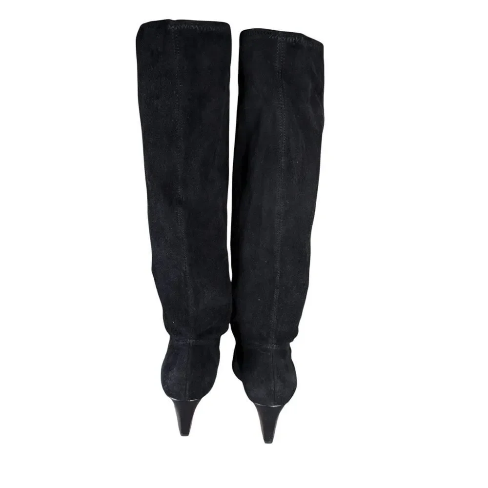 Coach Black Suede Knee High Heeled Boots 8.5B Pull-On Block Heel